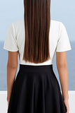 Black A Line V-Neck Midi Work Dress with Short Sleeves