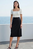 Ivory and Black Sheath Midi Work Dress