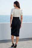 Ivory and Black Sheath Midi Work Dress