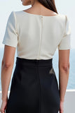 Ivory and Black Sheath Midi Work Dress
