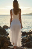 White Deep V-Neck High Low Chiffon Beach Engagement Dress