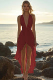 White Deep V-Neck High Low Chiffon Beach Engagement Dress