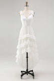 Ivory High Low Tiered Ruffled Bridal Shower Dress