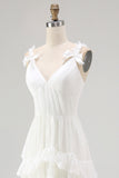 Ivory High Low Tiered Ruffled Bridal Shower Dress