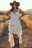 Ivory High Low Tiered Plus Size Bridal Shower Dress