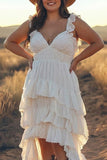 Ivory High Low Tiered Plus Size Bridal Shower Dress