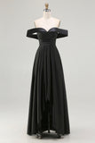 Off The Shoulder High Low A Line Black Tie Dress