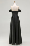 Off The Shoulder High Low A Line Black Tie Dress