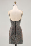 Burgundy Beaded Spaghetti Straps Bodycon Homecoming Dress