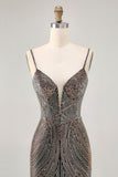 Burgundy Beaded Spaghetti Straps Bodycon Homecoming Dress