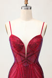Burgundy Beaded Spaghetti Straps Bodycon Homecoming Dress