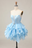 Corset A Line Tiered Strapless Pink Homecoming Dress with Lace Up Back
