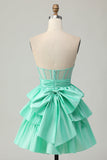Green A-Line Corset Beaded Tiered Ruffle Strapless Homecoming Dress