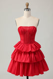 Corset Green A Line Tiered Beaded Strapless Homecoming Dress with Bow