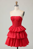 Corset Green A Line Tiered Beaded Strapless Homecoming Dress with Bow