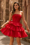 Green A-Line Corset Beaded Tiered Ruffle Strapless Homecoming Dress
