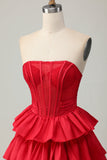 Corset Green A Line Tiered Beaded Strapless Homecoming Dress with Bow