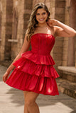 Green A-Line Corset Beaded Tiered Ruffle Strapless Homecoming Dress