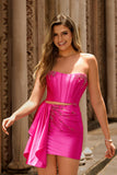 Dark Green Cut-Out Strapless Corset Homecoming Dress With Sash