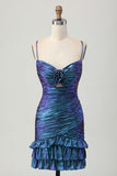 Metallic Blue Purple Cut Out Ruched Bodycon Homecoming Dress