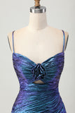 Metallic Blue Purple Cut Out Ruched Bodycon Homecoming Dress