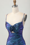 Metallic Blue Purple Cut Out Ruched Bodycon Homecoming Dress
