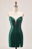 Dark Green Sweetheart Bodycon Beaded Homecomg Dress With Slit
