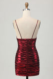 Burgundy Spaghetti Straps Ruched Tight Homecoming Dress