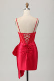 Red Tight Beaded Corset Homecoming Dress With Bow