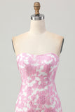 Floral Pink Off the Shoulder Homecoming Dress with Detachable Sleeves