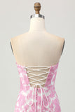 Floral Pink Off the Shoulder Homecoming Dress with Detachable Sleeves