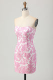 Floral Pink Off the Shoulder Homecoming Dress with Detachable Sleeves