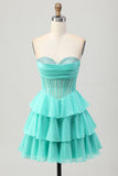 Yellow Strapless Tiered Corset A-Line Homecoming Dress with Beading