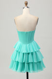 Yellow Strapless Tiered Corset A-Line Homecoming Dress with Beading