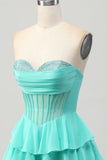 Yellow Strapless Tiered Corset A-Line Homecoming Dress with Beading