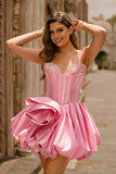 Corset A-Line Strapless Pink Homecomging Dress with Rhinestones