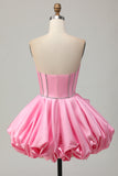 Corset A-Line Strapless Pink Homecomging Dress with Rhinestones