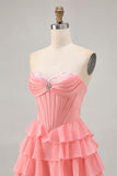 Purple Corset Tiered Ruffle Strapless A-Line Homecoming Dress