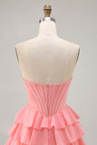 Purple Corset Tiered Ruffle Strapless A-Line Homecoming Dress