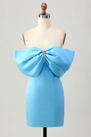 Tight Strapless Blue Homecoming Dress with Lace-up Back