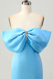 Tight Strapless Blue Homecoming Dress with Lace-up Back