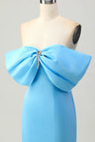 Tight Strapless Blue Homecoming Dress with Lace-up Back
