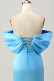 Tight Strapless Blue Homecoming Dress with Lace-up Back
