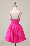 Satin Blue Corset A Line Homecoming Dress with Beading