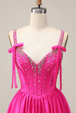 Satin Blue Corset A Line Homecoming Dress with Beading