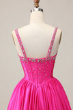 Satin Blue Corset A Line Homecoming Dress with Beading