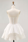 Satin Strapless Corset Rosette A Line White Homecoming Dress