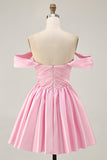 Off The Shoulder A Line Ruched White Homecoming Dress