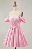 Off The Shoulder A Line Ruched White Homecoming Dress