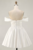 Off The Shoulder A Line Ruched White Homecoming Dress